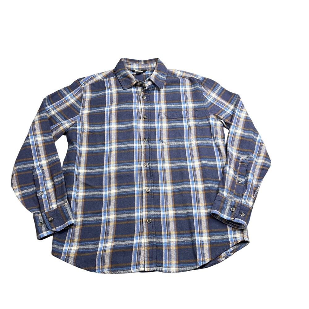 Eddie Bauer Men's Medium Long Sleeve Plaid Flannel 100% Cotton Shirt Blue Brown